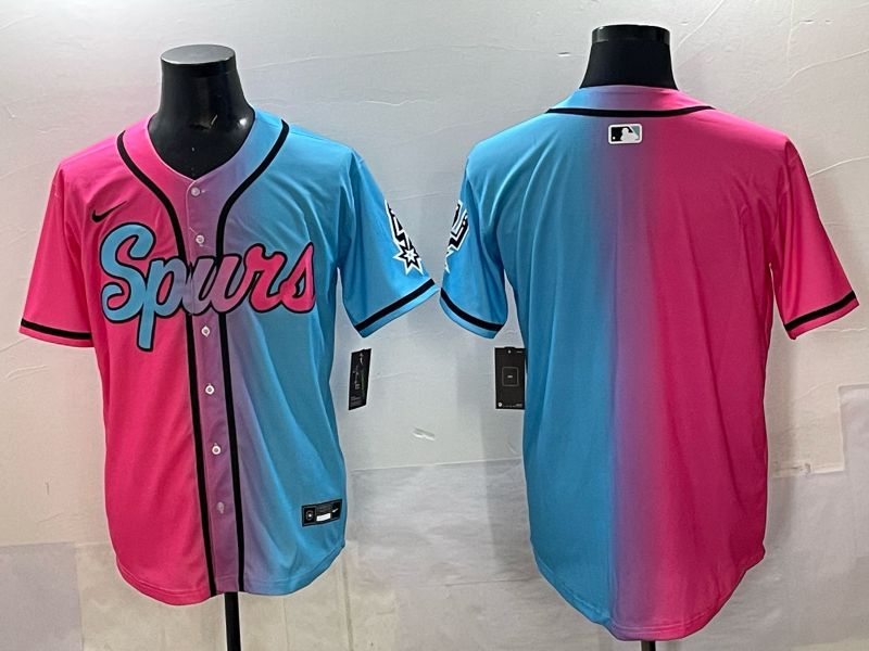 Men San Antonio Spurs Blank Pink blue Nike 2025 NBA Jersey style 1